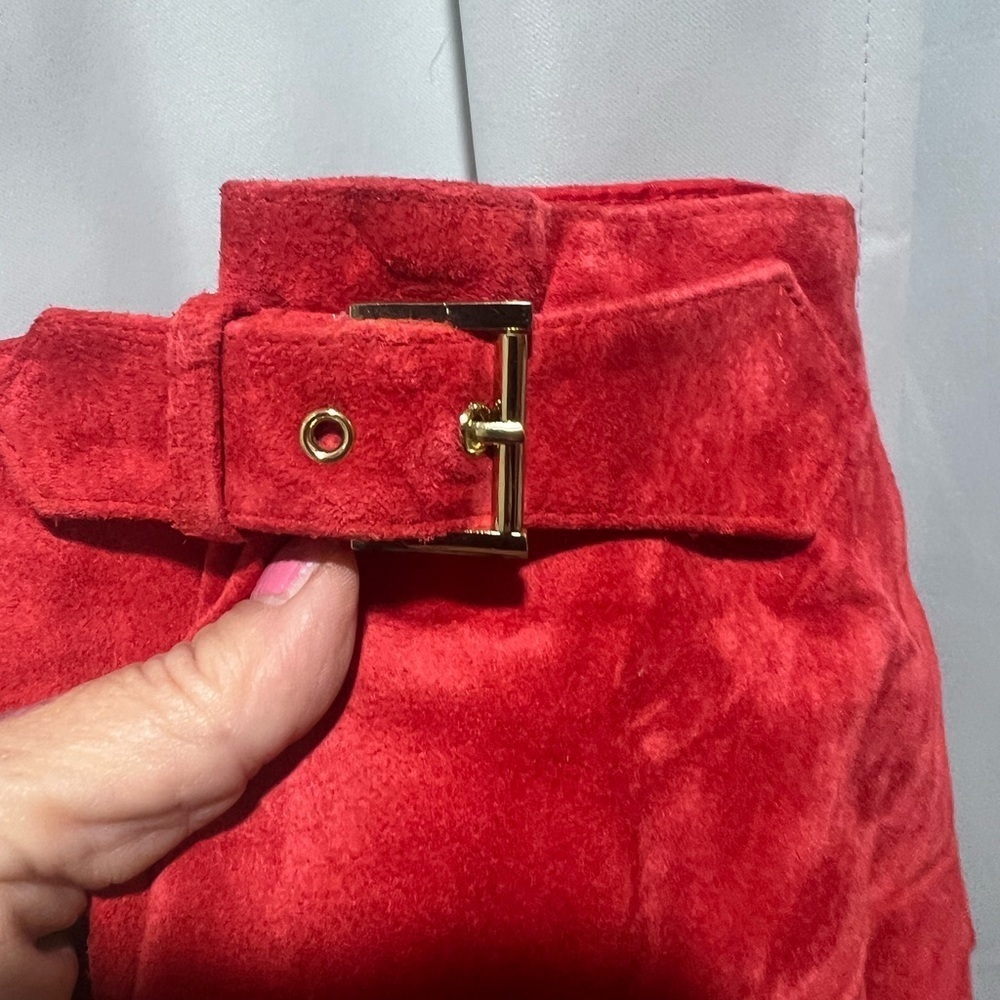 Worth Red Suede Mini Skirt Size 14 | Pocket Detail | Fall Winter - Picture 6 of 6